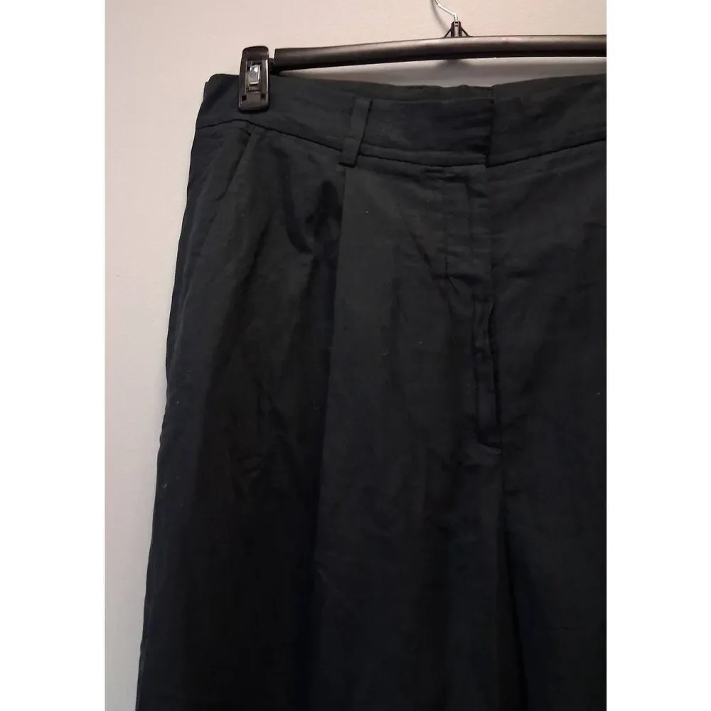 Cos women size 14 black pants tall 34 Inseam wide leg lyocell and linen hi rise